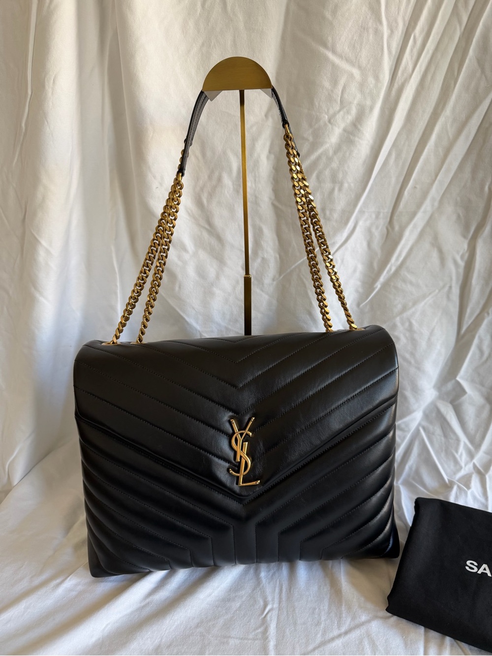 Saint Laurent Calfskin Y Quilted Monogram Large Loulou Chain Satchel Black - Picture 2 of 10